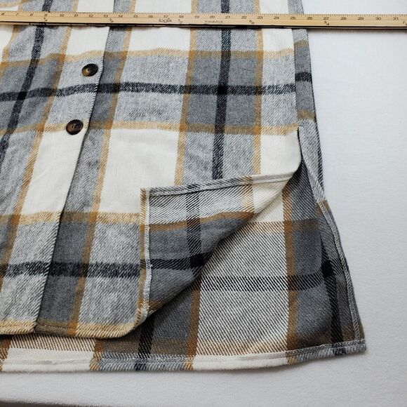 Miss Sparkling Shacket Coat Jacket Womens Large Flannel Long Plaid Tan Grey New - Picture 8 of 15